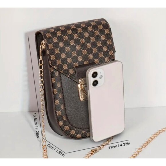 Pink Elegant Chain Crossbody Phone Bag With Secure Closure & Patterned Design - Picture 3 of 3